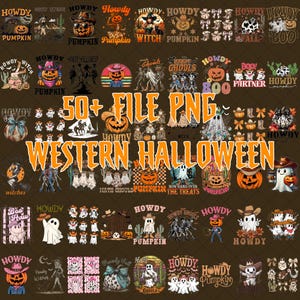 50+ Howdy Halloween PNG Bundle, Retro Halloween, Halloween PNG, Funny Cowgirl, Western Halloween Png, Cowboy Ghost Png, Halloween Pumpkin