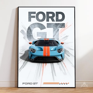 Ford GT Gulf Livery Poster | Digital Download | Supercar Wall Art | Racing Car Print | Le Mans Decor | Motorsport Artwork | WALL ART