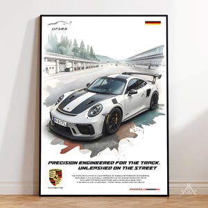 Porsche 911 GT3 RS Poster | Digital Download | Supercar Wall Art | Sports Car Print | Racing Car Decor | Car Lover Gift | Home Decor
