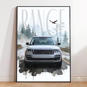 Range Rover Poster | Digital Download | Luxury SUV Wall Art | Forest Road Car Print | Land Rover Decor | Offroad Nature Artwork