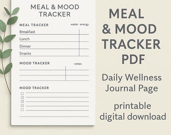 Meal & Mood Tracker PDF | Daily Wellness Journal Page | Printable Digital Download
