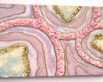 Rose Quartz Geode Wall Art, Pink Gold Abstract Crystal Wall Decor, 18x24 Resin Artwork, Feminine Luxury Wall Hanging
