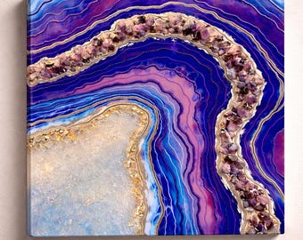 Amethyst Geode Wall Art | Purple Gold Resin Art | Crystal Wall Decor | Quartz Crystal Artwork | Handmade Gemstone Art