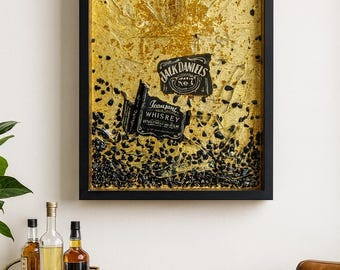 Jack Daniels Resin Art – Väggdekoration med bladguld av whiskyflaska