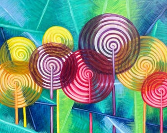 Lollipops – 18x24 Oil on Canvas – Vibrant Whimsical Candy Art
