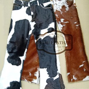 Herrhår på kohudbyxor: västerländsk bikerstil, handgjord White&Black