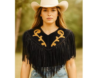 Western Fransen Umhang – Wildleder Schulter Schal | Cowgirl Rodeo Outfit | Vintage-Westernkleidung