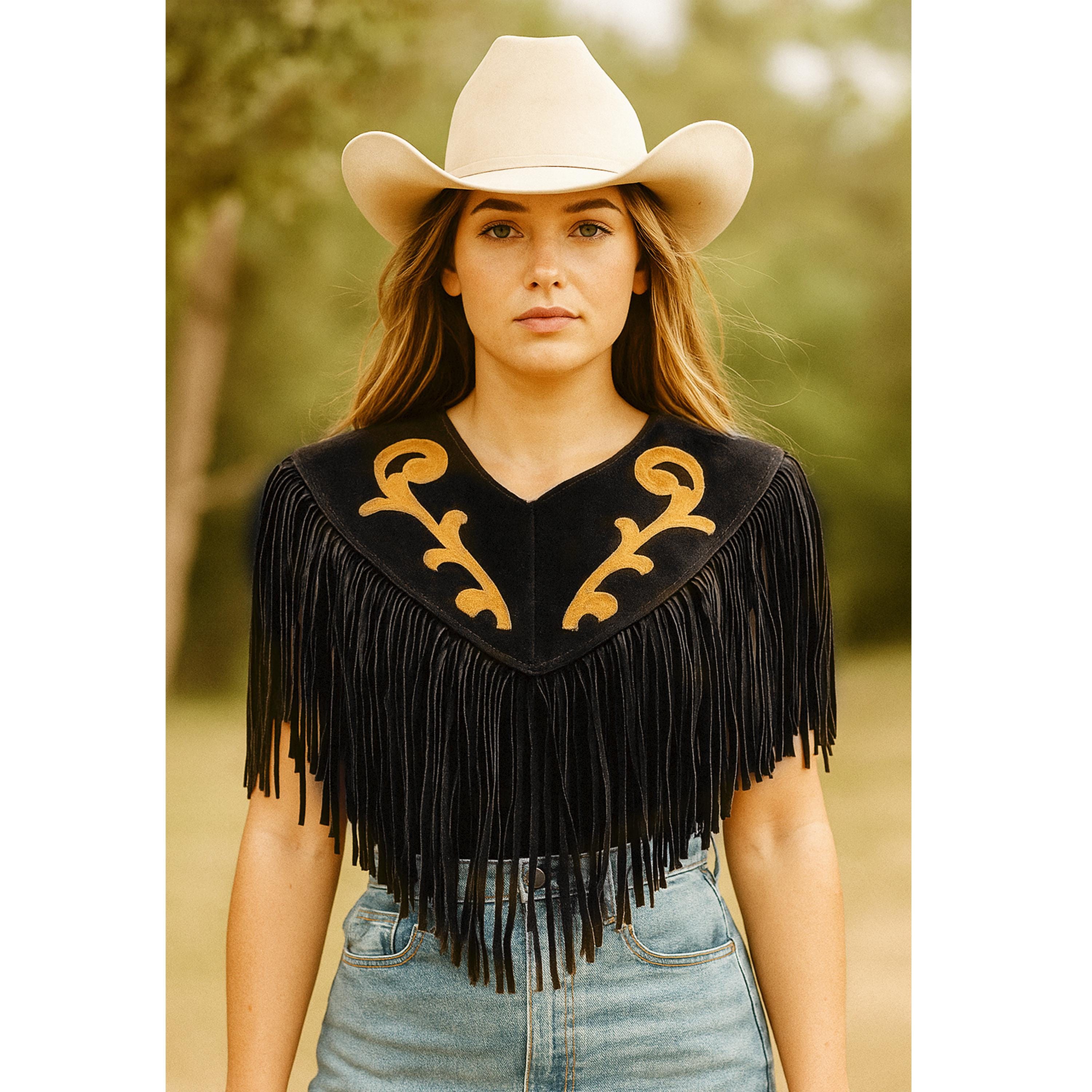 Western Fringe Cape – Suede Shoulder Shaw | Cowgirl Rodeo Outfit