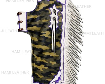 Camo Leather Rodeo Chaps: Western Fringe Horse Riding Gear