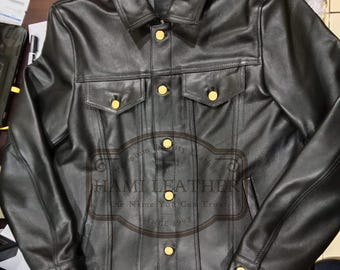Handmade Distressed Black Leather Trucker Jacket: Vintage Biker Style