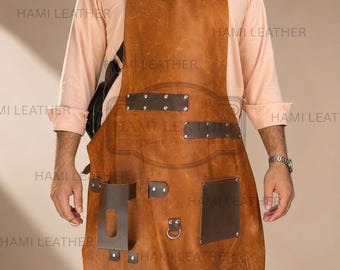 Handmade Leather Workshop Apron: Personalized Multi-Pocket Tool Apron