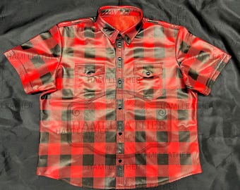 Cromoncent Camicia Uomo Estiva Maniche Corte, Quadri Scozzesi Buffalo, Leggera E Traspirante, Taglia L, Verde/Viola