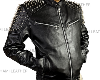 Studded & Spiked Black Leather Biker Jacket: Men's Punk Moto Jacket