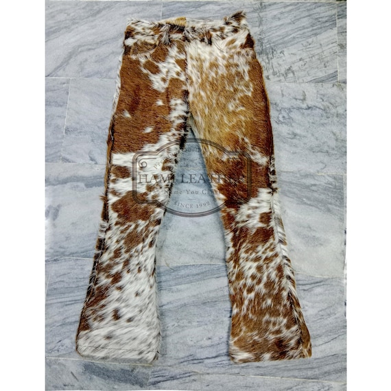 Hair On Hide Leather Flare Pants, Western Rodeo Style