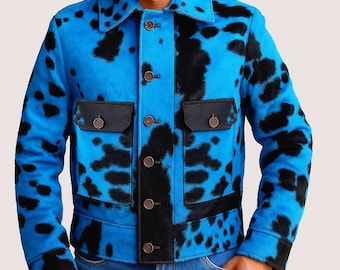 Handmade Hair-on Cowhide Leather Western Jacket, Rodeo Biker Style