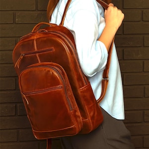 Genuine Leather Backpack | Brown Full Grain Laptop Bag for Men & Women | Vintage Travel, Work, School Rucksack | Personalized Backpack
