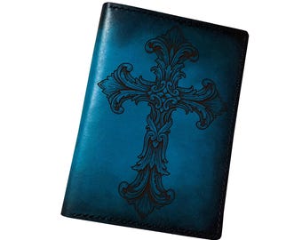 Personalized Leather Bible Cover: Handmade Cowhide with Cross - Custom Engraving