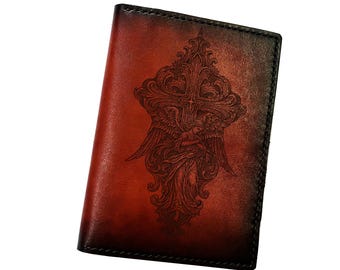 Handmade Leather Bible Cover: Cross & Angel Engraving, Personalized Christian Gift