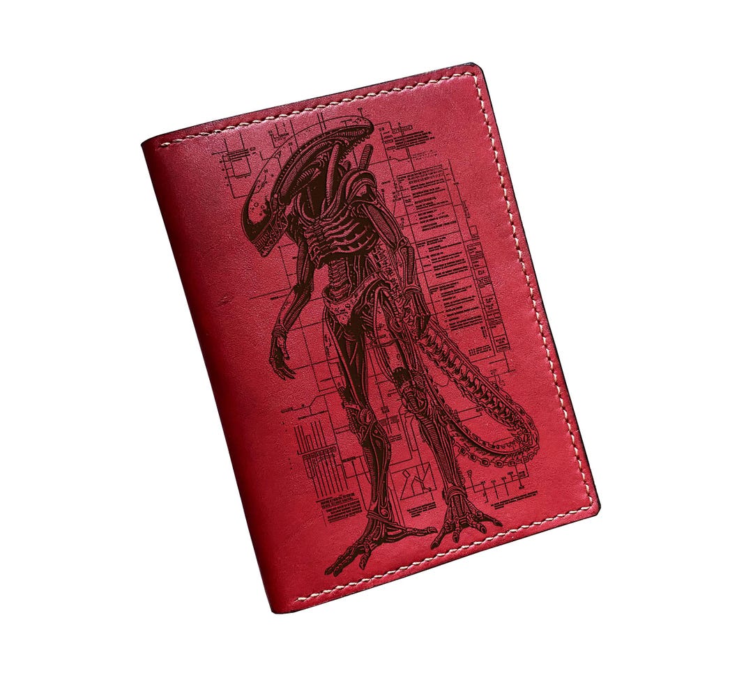Handmade Leather Journal Cover: Personalized Alien Design, Fits A5 B6 ...