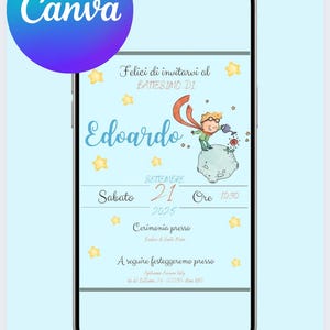 Doopuitnodiging - Kleine Prins Uitnodiging - Canva Digitale Kaart - PartyAzzurra