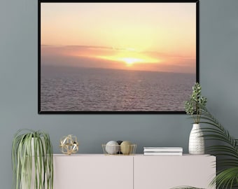 Ocean Sunset Framed Art Print: Calming Seascape, Soft Colors
