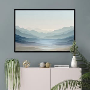 Framed Mountain Landscape Art: Minimalist Scandinavian Print