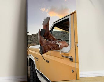 Cowgirl Boots Fashion Print: Schwarz-weiße Western Wall Art