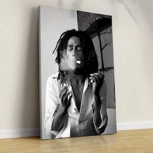 Noir et blanc - encadré Bob Marley Smoke, Smoking photo, impression Bob Marley vintage, décoration murale classique, grande toile, impression Bob Marley