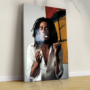 Framed Bob Marley Smoke, Smoking Photo, Vintage Bob Marley Print, Classic Wall Decor, Large Canvas, Bob Marley Print