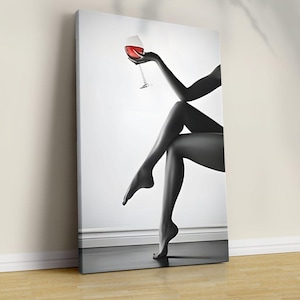 Vrouw met wijnglas poster, zwart-wit, modefotografie, barwagen print, alcohol kunst aan de muur, feministische poster, tienermeisje kamer decor,