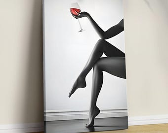 Frau mit Weinglas Leinwanddruck: Schwarzweiße Modefotografie