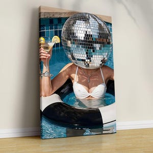 Disco Ball Poster Retro Disco Art Prints Bar Cart Wall Art Digital Prints Mirrorball Wall Art Girls Room Decor - Canvas - Fashion poster