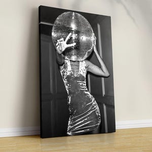 Disco Ball Poster Retro Disco Art Prints Bar Cart Wall Art Digital Prints Mirrorball Wall Art Girls Room Decor - Canvas - Fashion poster