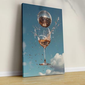 Disco Ball Poster Retro Disco Art Prints Bar Cart Wall Art Digital Prints Mirrorball Wall Art Girls Room Decor - Canvas - Fashion poster