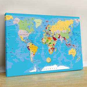 Cartaz de mapa-múndi preciso - Impressão de mapa de viagem de parede grande - Mapa político detalhado do globo - Arte de pôster de mapa legal - Mapa de viagem personalizado