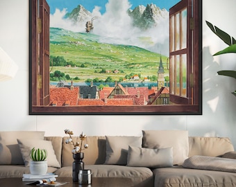 Howl's Moving Castle Poster: Studio Ghibli Anime Art, Ghibli Window Print