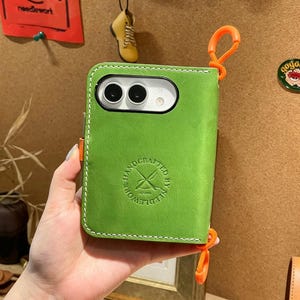 Leather iPhone Duo Wallet Case, Photo Window Card Holder, Custom Colorblock Gift