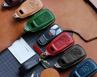 Personalized Leather Audi Key Fob Cover: Handmade Car Key Case