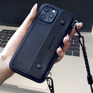 Handmade Leather iPhone Wallet Case with Strap: Cowhide Crossbody Phone Cover