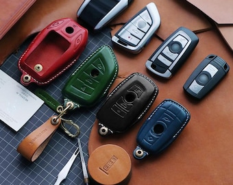 Funda para llavero BMW de piel de vaca artesanal, accesorios de cuero para coche