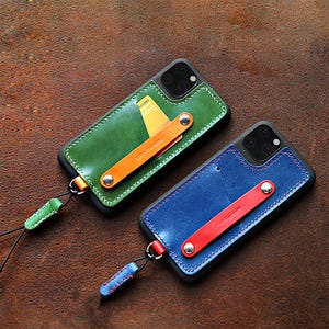 Personalized Leather Slim Phone Pouch | Mini Shoulder Phone Case | Card Holder Phone Case for iPhone | Handmade Phone Bag with Strap