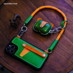 Personalized Handcrafted Leather iPhone 11/12/13/14/15/16 Pro Max Case with Card Holder & Strap Celebrity style birthday gift for her/him