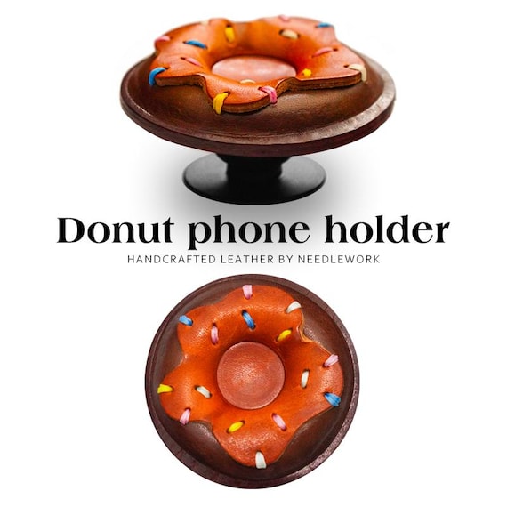 Leather Stick-on Phone Grip and Stand Cute Donut Phone Stand