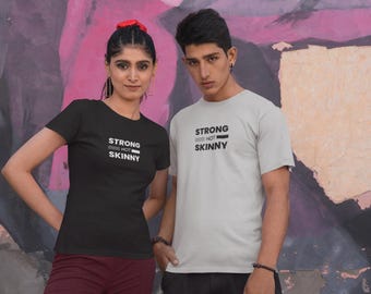 Strong Not Skinny Graphic T-Shirt, Unisex Cotton Gym Tee, Motivational Fitness Workout Top, Aesthetic Weightlifting Bodybuilding Shirt