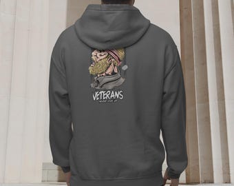 Bluza męska z kapturem i klasycznym krojem, zapinana na zamek, z nadrukiem na plecach, dla weteranów