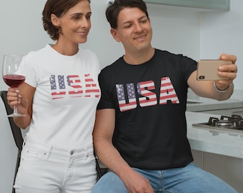 Koszulka z grafiką z flagą USA, patriotyczny T-shirt z okrągłym dekoltem