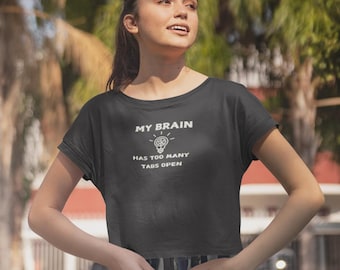 Women humor text printed boxy fit Oversized Cropped Tee