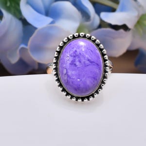 Purple Charoite Ring: Adjustable Oxidized Sterling Silver, Handmade