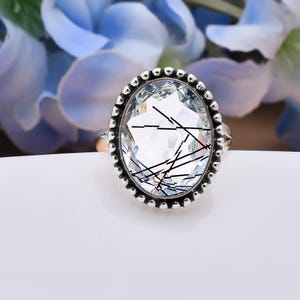 Schwarzer Rutilquarz Ring: Einstellbar Silber 925