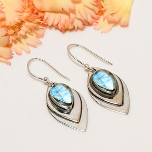 Labradorite Pear Drop Earrings: Sterling Silver Gemstone Jewelry